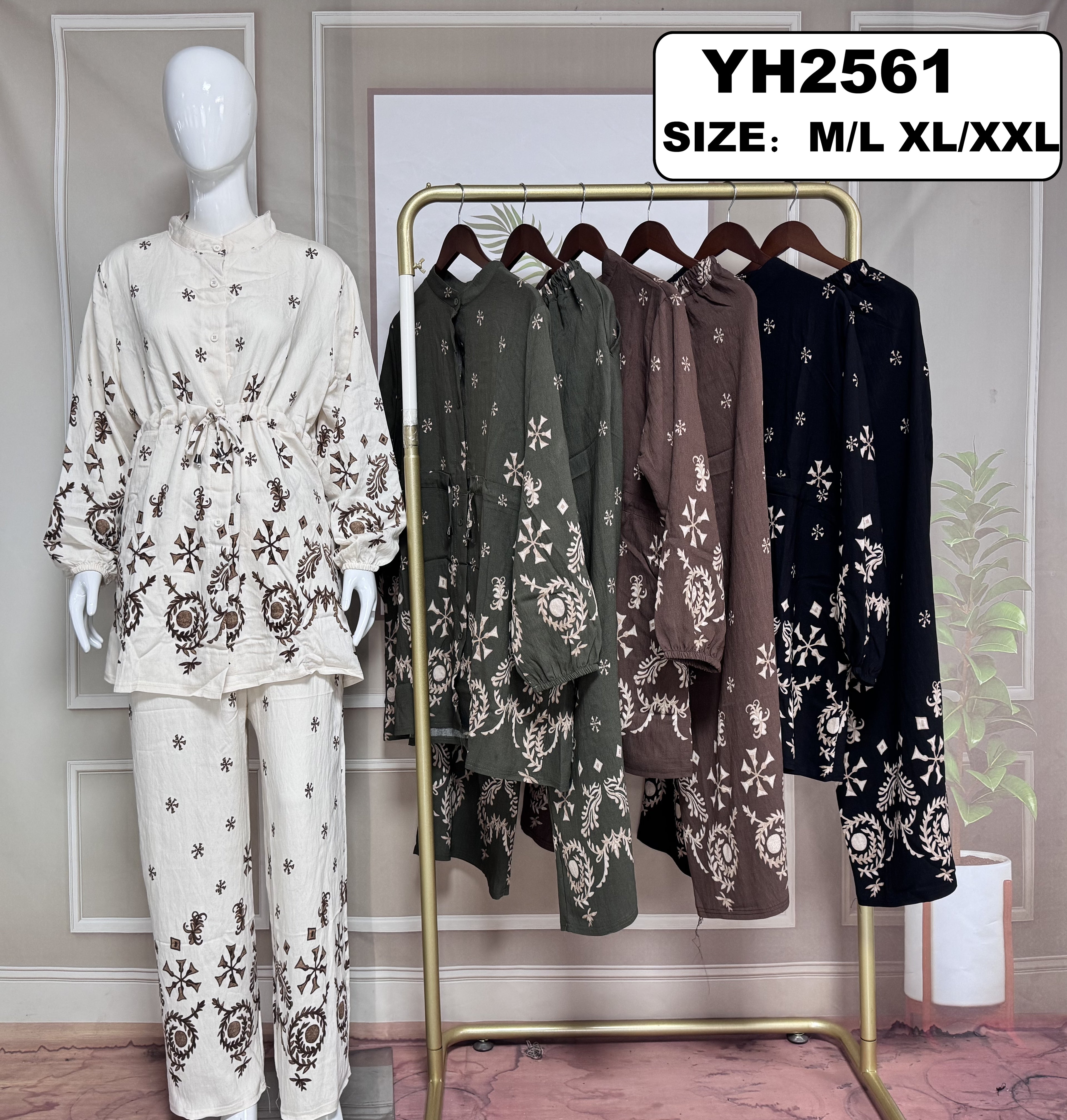 Ensemble tunique brodée + pantalon fluide -  YH2561