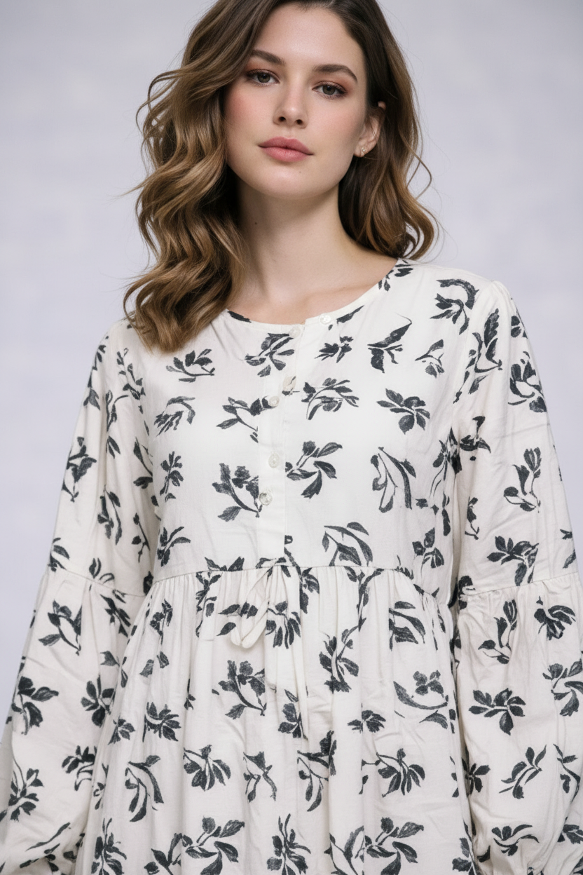 Robe imprimée fluide motif floral – ZF2408