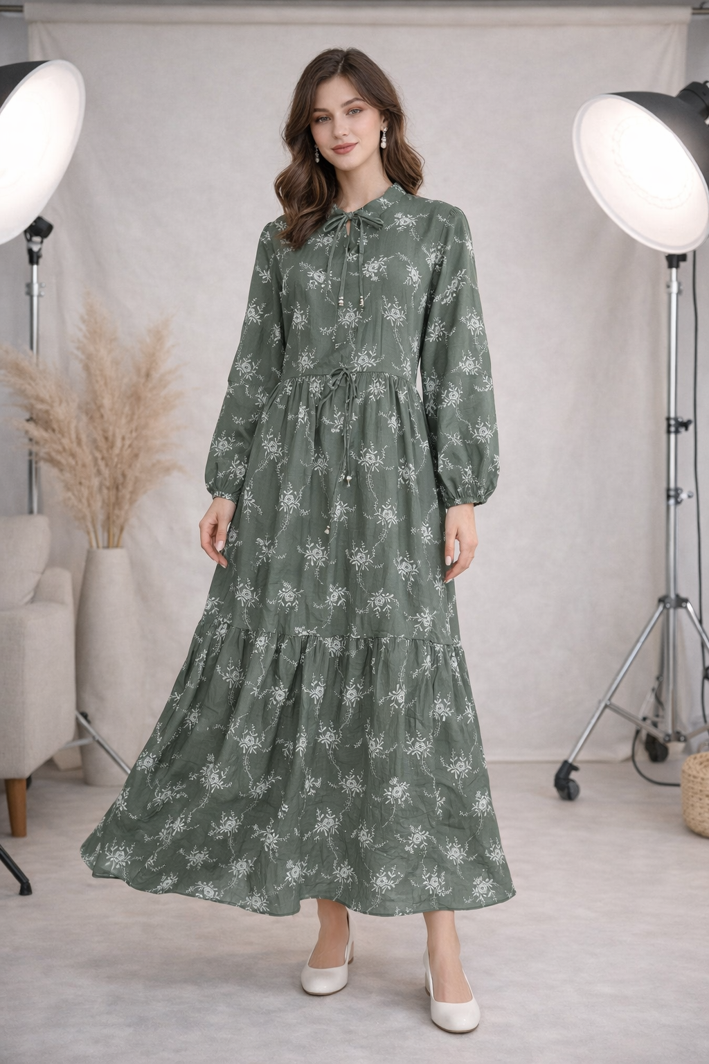 Robe longue col nœud élégante – ZF2437