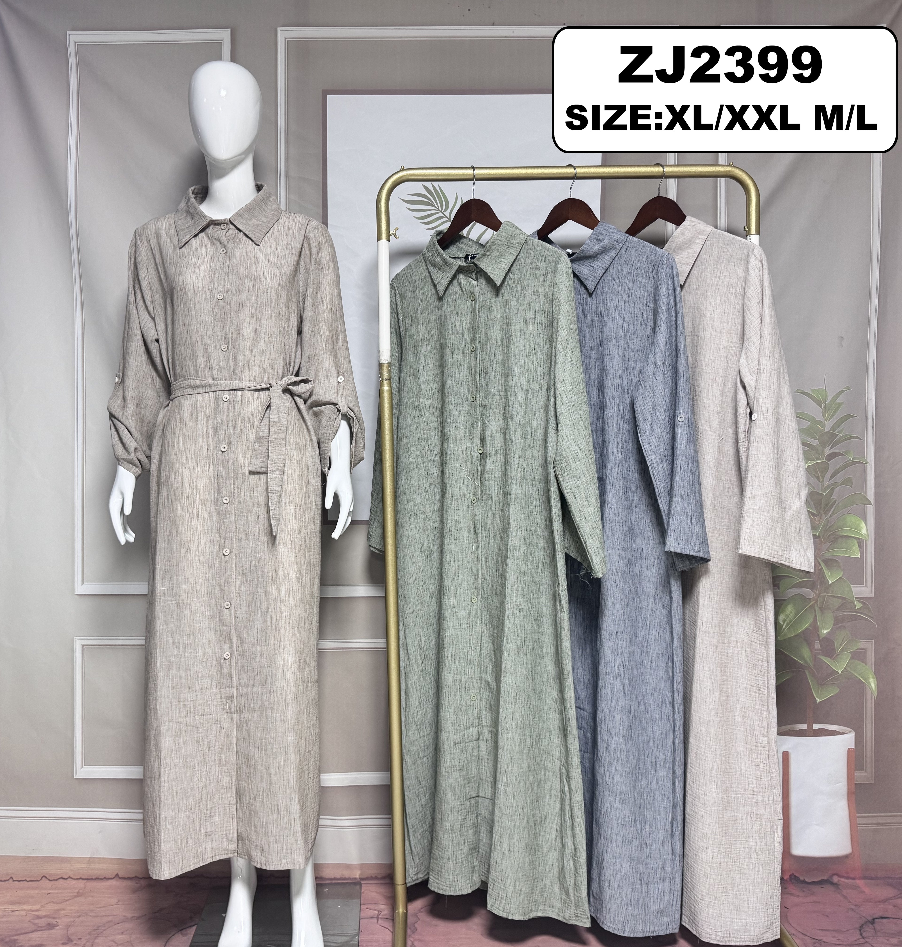 Robe chemise longue lin – Coupe fluide ceinturée - ZJ2399